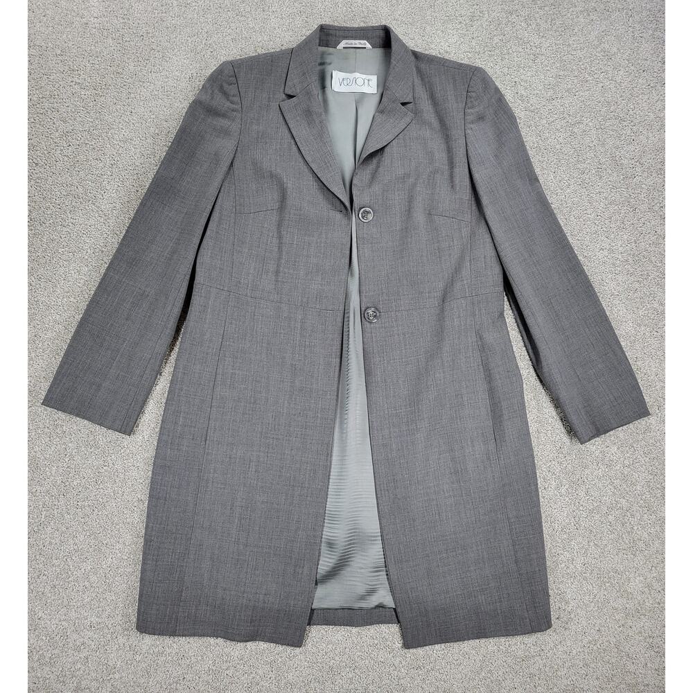 Versione Longline Trench Suit Jacket Womens 4 Gray Wool Lightweight Career Italy